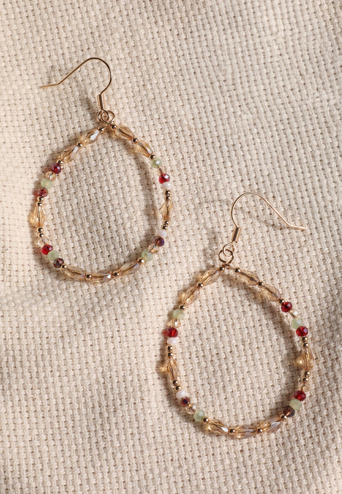 Gold Multicolor Beaded Teardrop Earrings