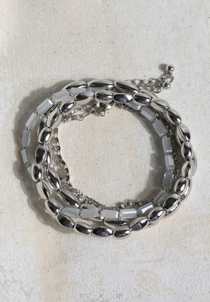 Silver And Light Blue Mixed Bracelet Set