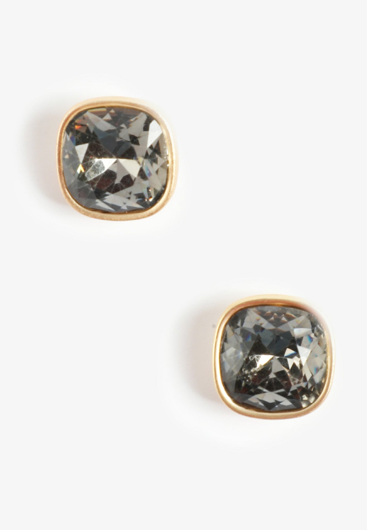 Gold Faceted Square Stone Stud Earrings