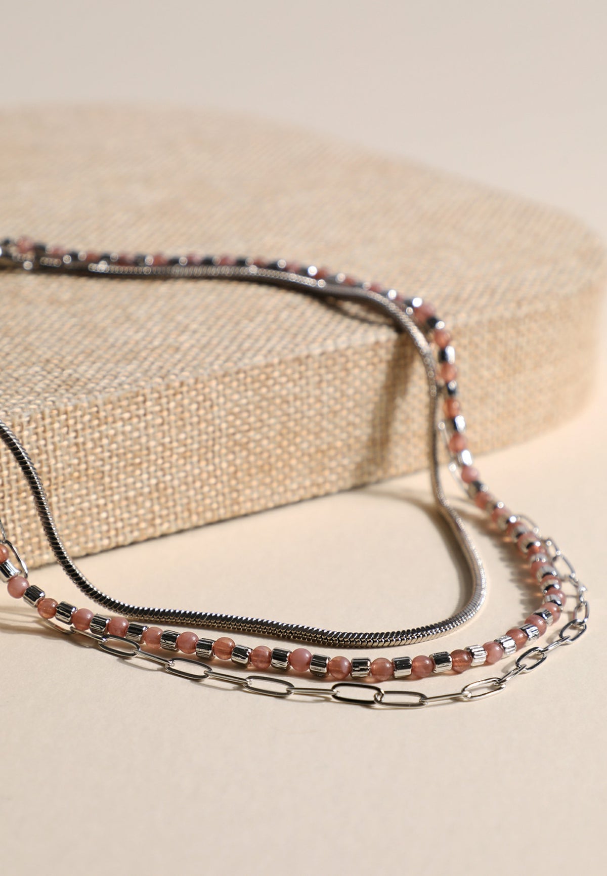 Silver Beaded Chain Layered Necklace