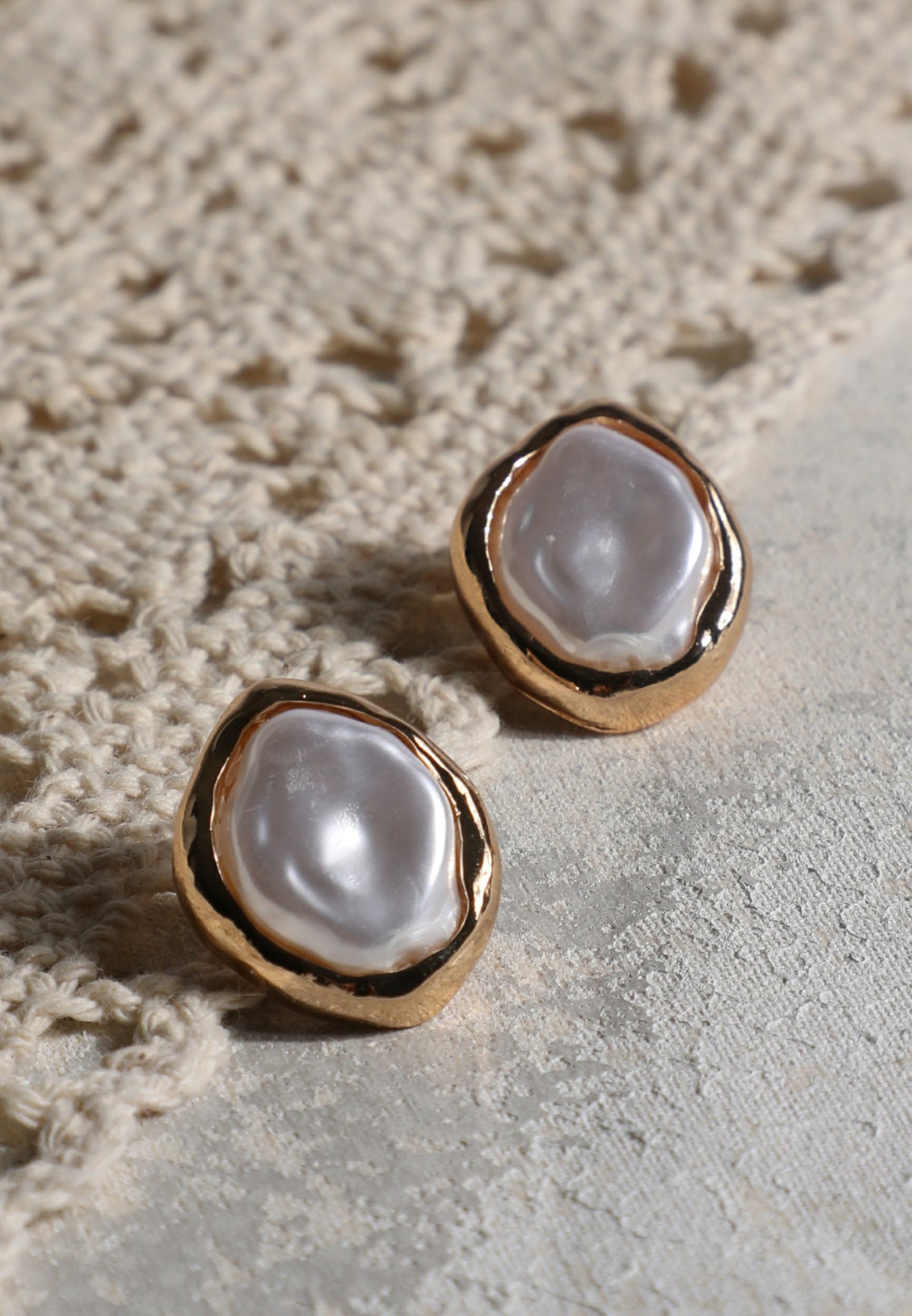 Gold Faux Pearl Stud Earrings