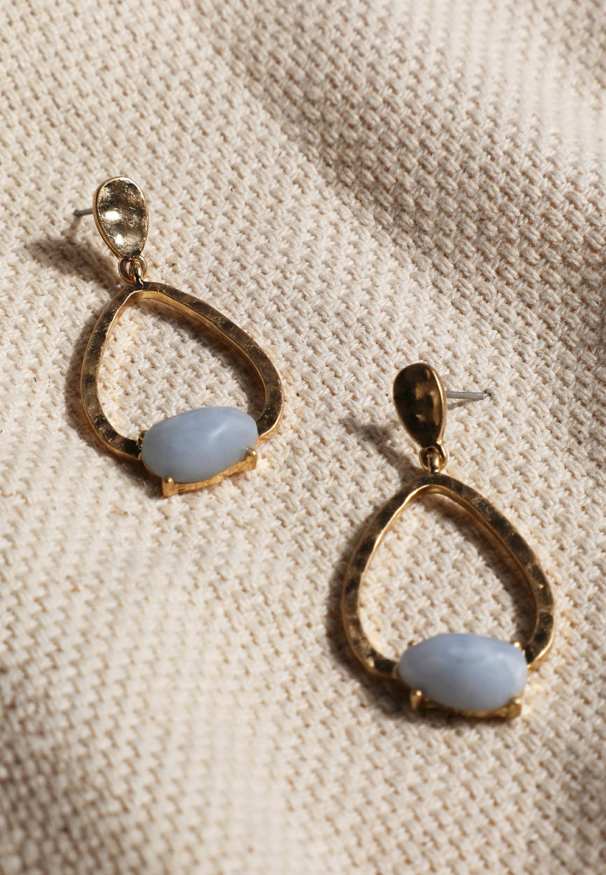 Gold Blue Stone Teardrop Earrings