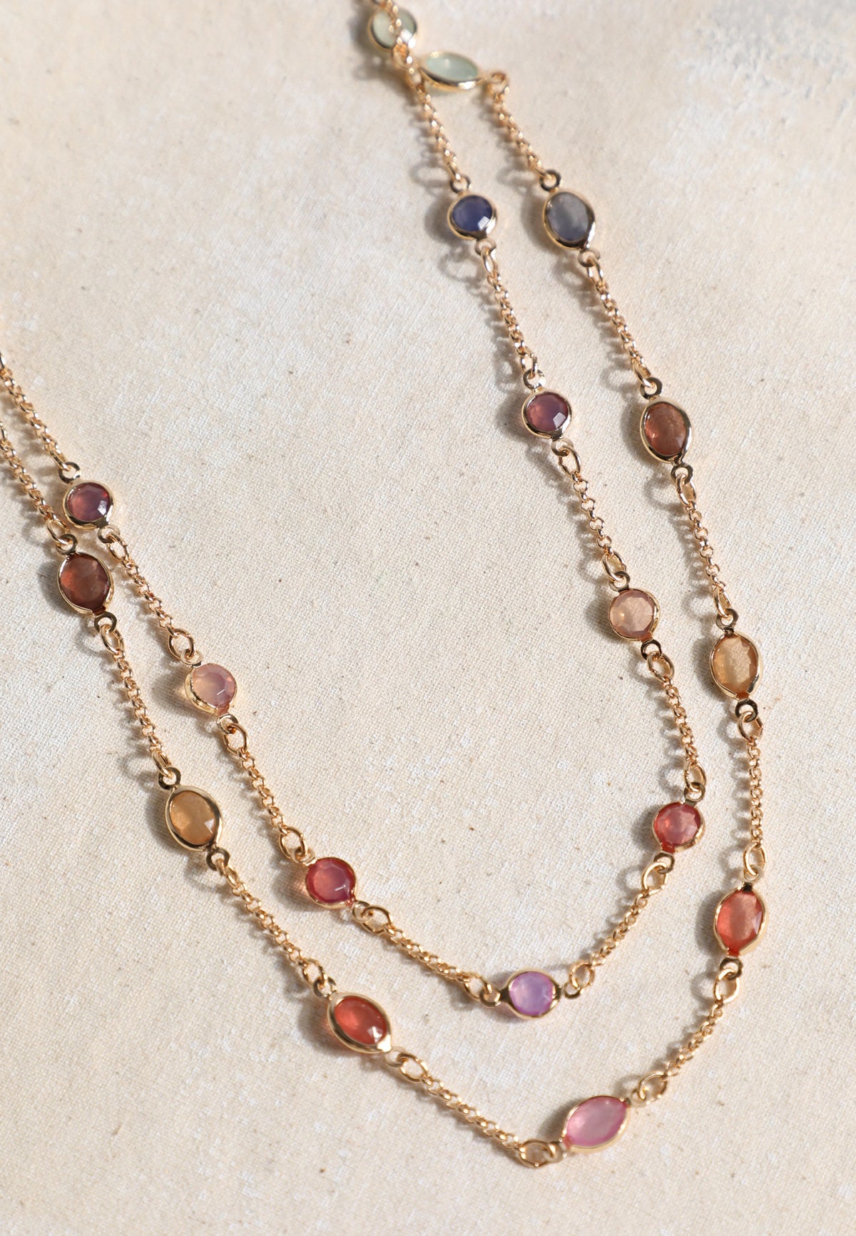 Gold Multicolor Stone Layered Necklace Set