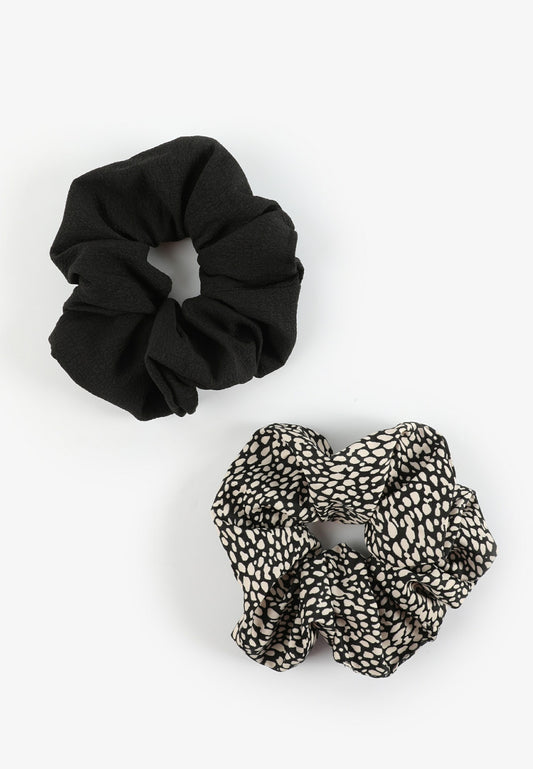 2 Pack Black And Dot Scrunchie Set