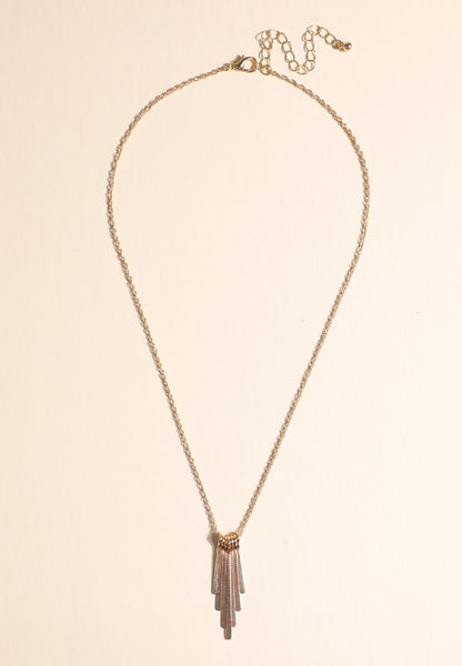 Gold Textured Fringe Pendant Necklace