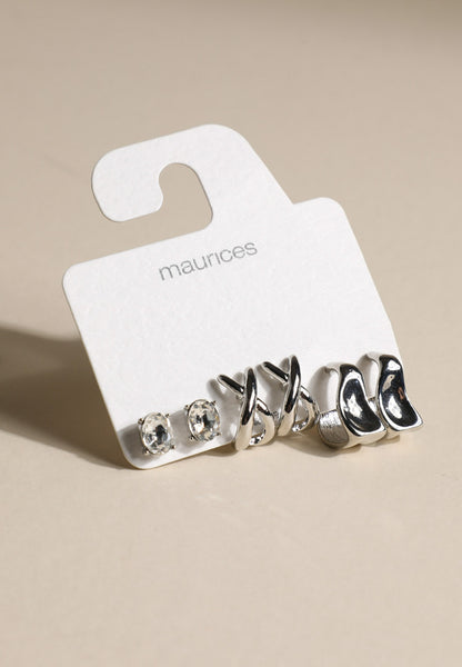 Silver Mixed Stud Earring Set