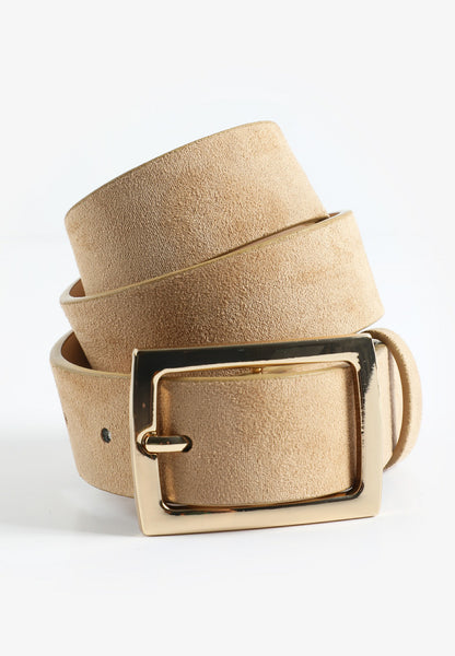 Plus Size Taupe Faux Suede Gold Buckle Belt