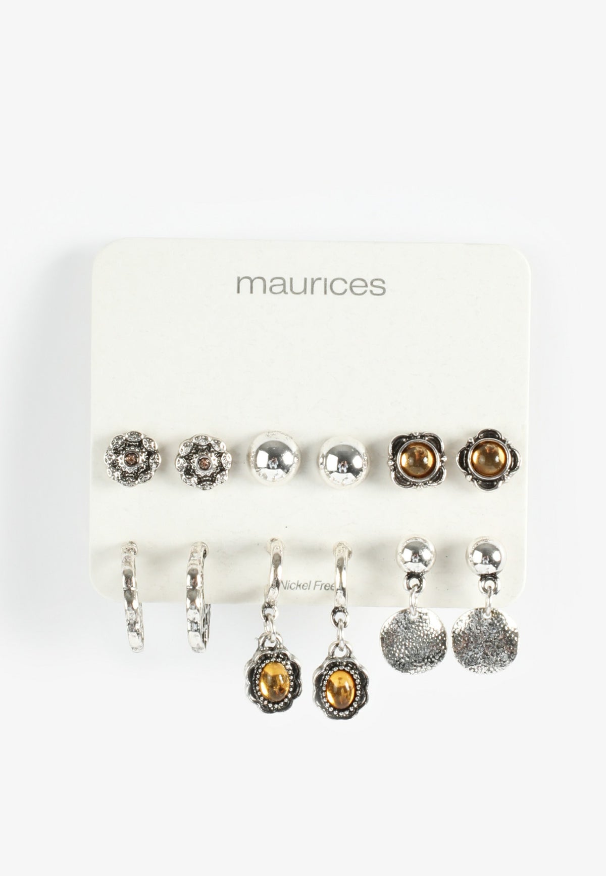 Silver And Brown Mixed Earring Set