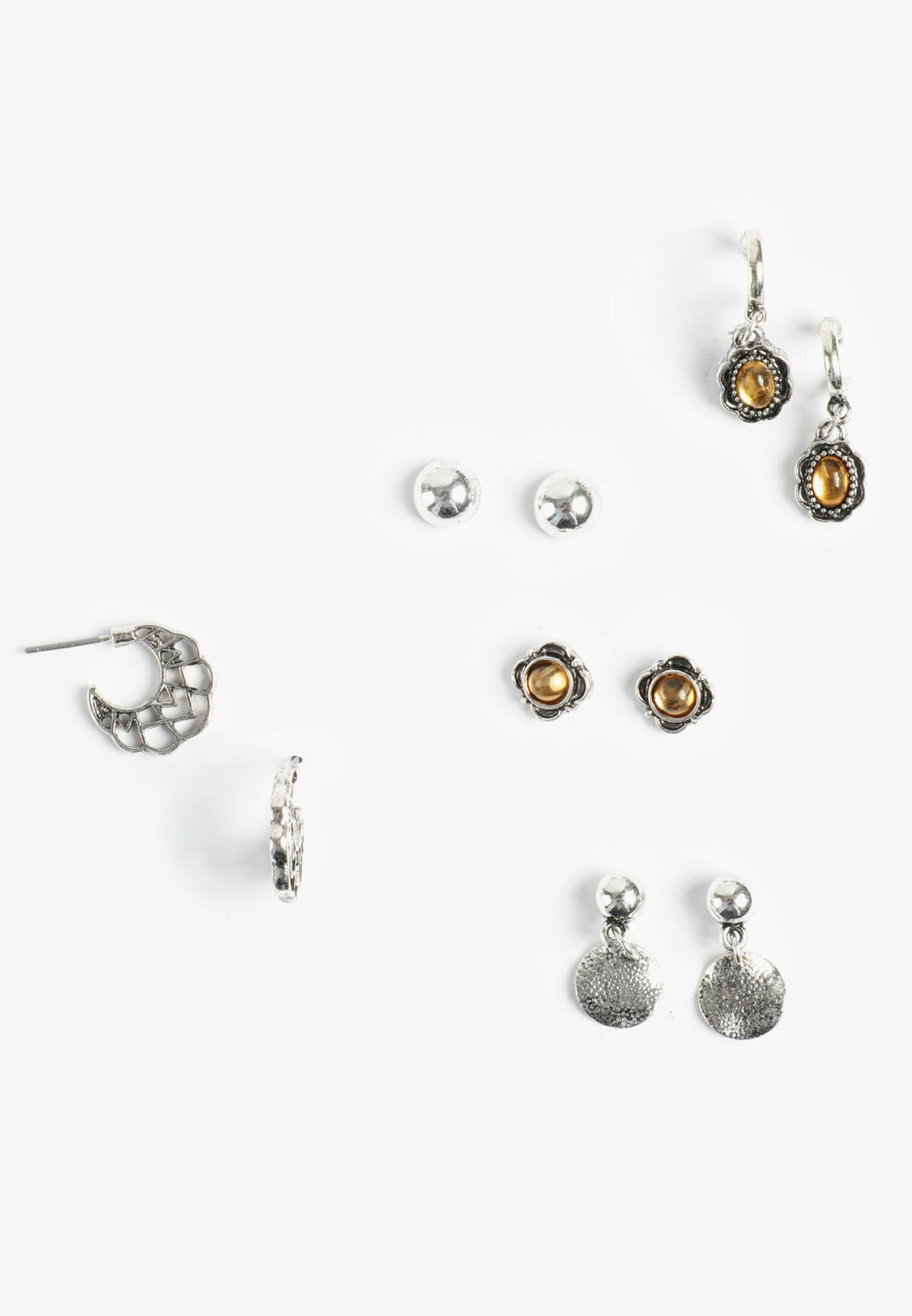 Silver And Brown Mixed Earring Set