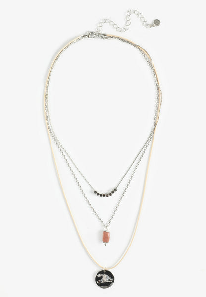 Silver Hammered Disc Triple Layered Necklace