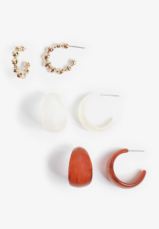 Mixed Resin And Gold Hoop Earring Set