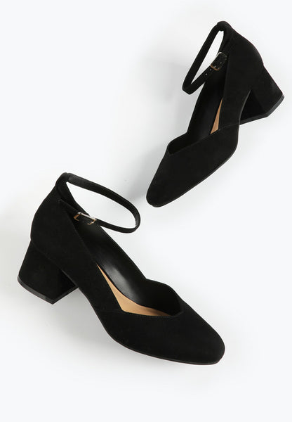 SuperCush Faux Suede Ankle Strap Block Heel