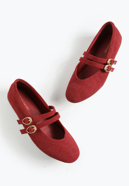 SuperCush Red Double Strap Mary Jane Flat