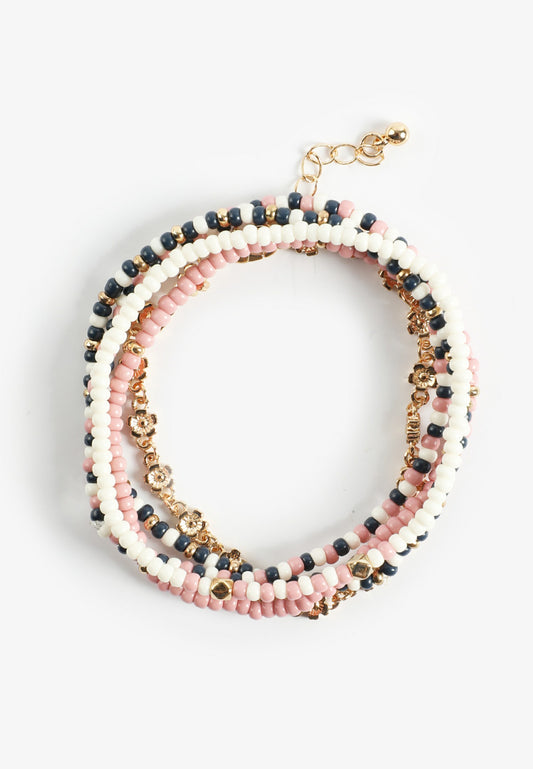 Mixed Bead And Floral Bracelet Set