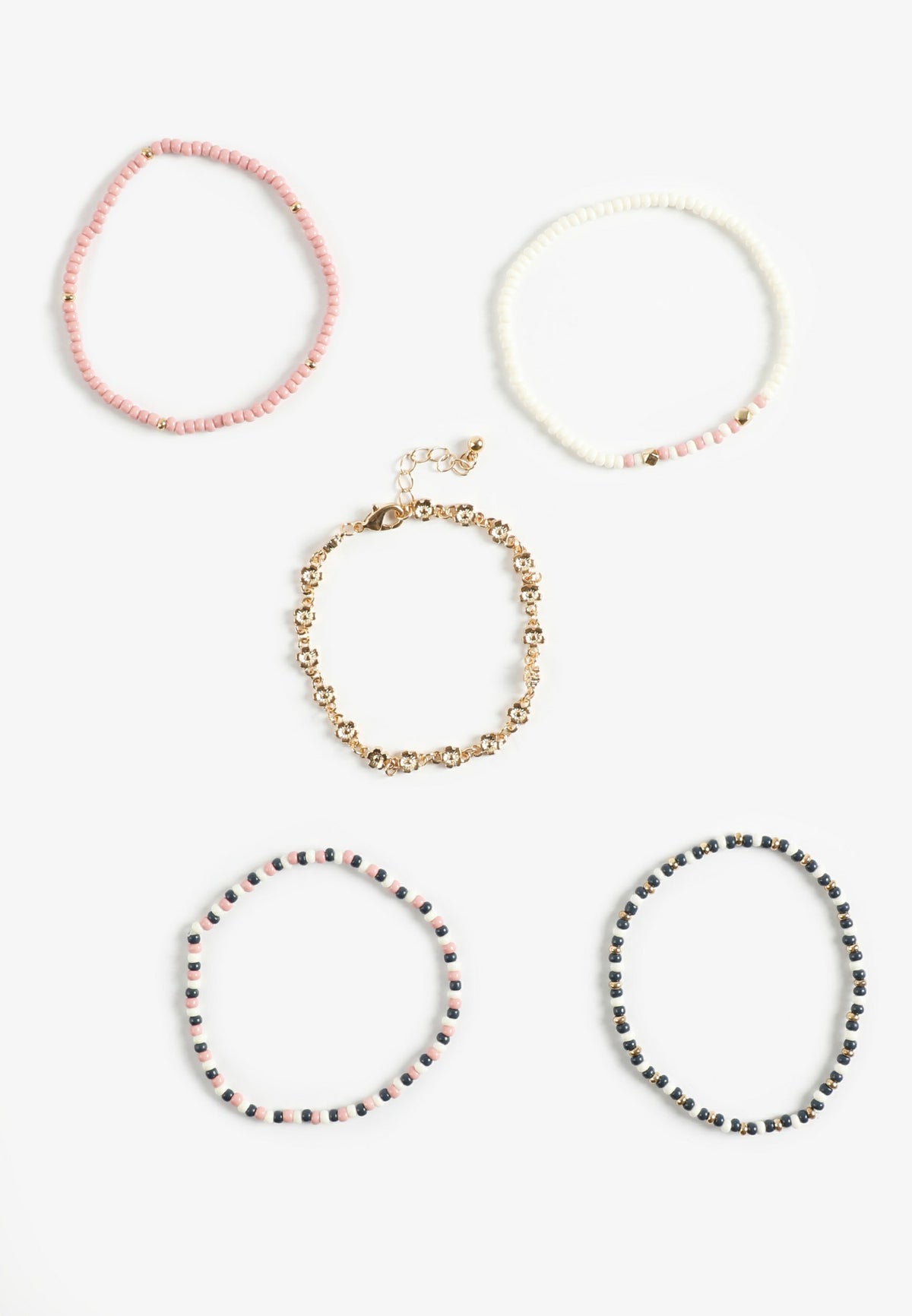 Mixed Bead And Floral Bracelet Set