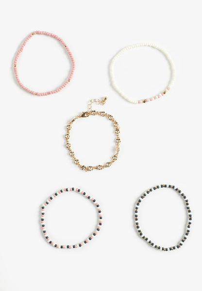 Mixed Bead And Floral Bracelet Set