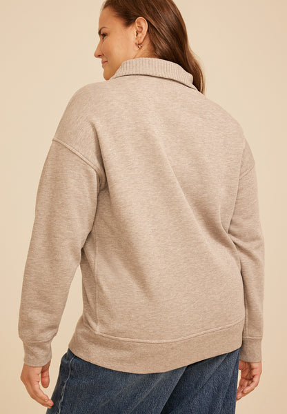 Plus Size Quarter Button Front Collared Sweatshirt