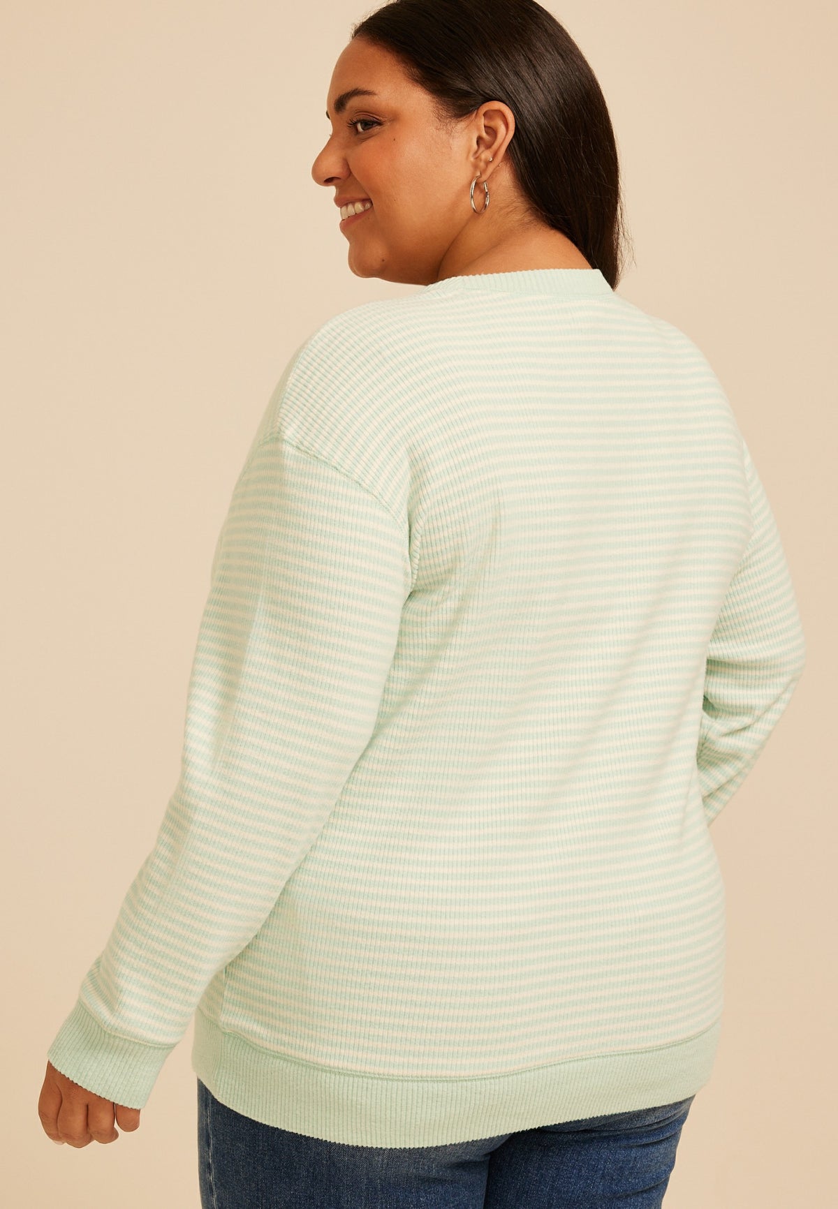 Plus Size Stripe Waffle Knit Sweatshirt