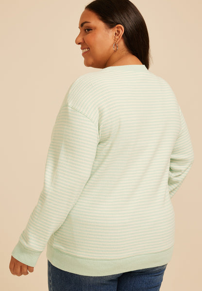 Plus Size Stripe Waffle Knit Sweatshirt