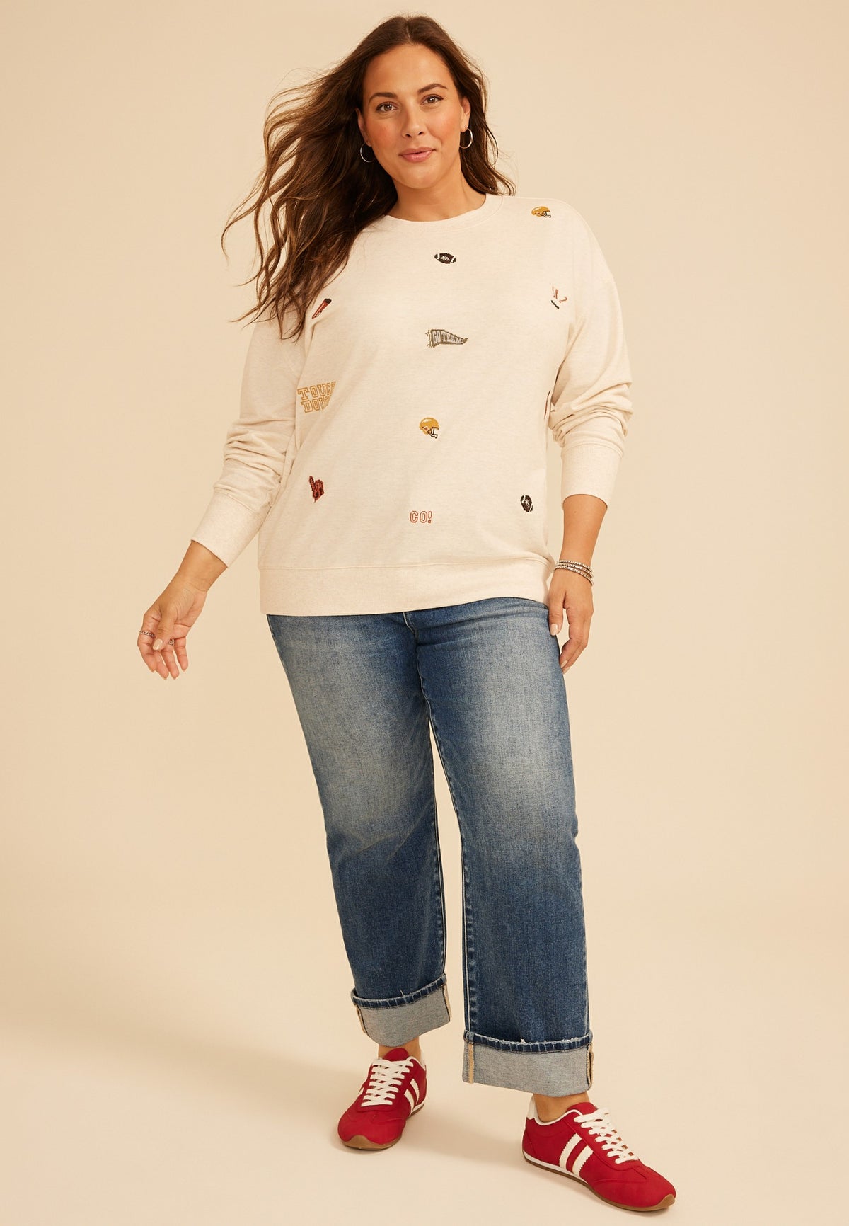 Plus Size Game Day Embroidered Oversized Sweatshirt