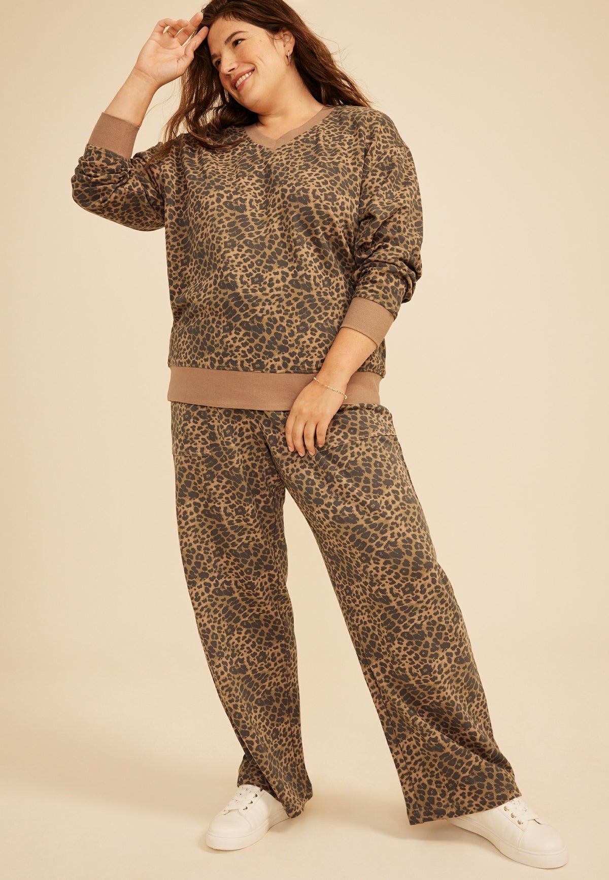 Plus Size Washed Terry V Neck Sweatshirt