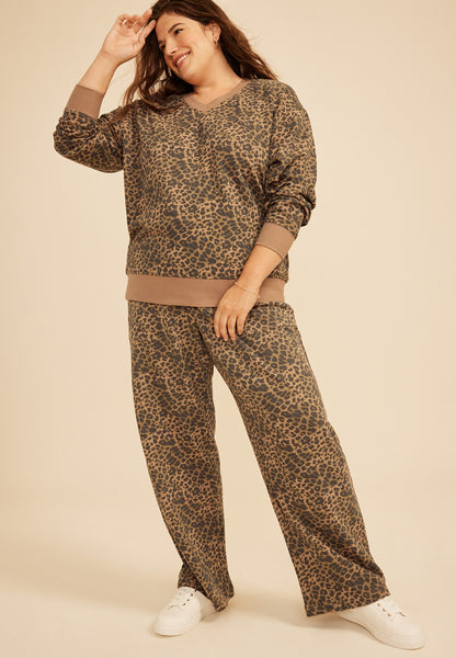 Plus Size Washed Terry V Neck Sweatshirt
