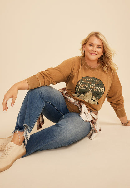 Plus Size No Tricks Just Treats Halloween Graphic Sweatshirt