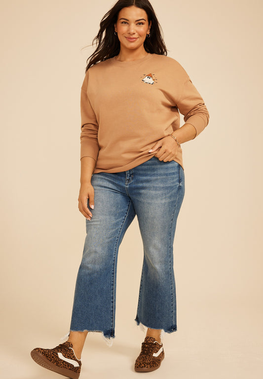 Plus Size Halloween Ghost Graphic Sweatshirt