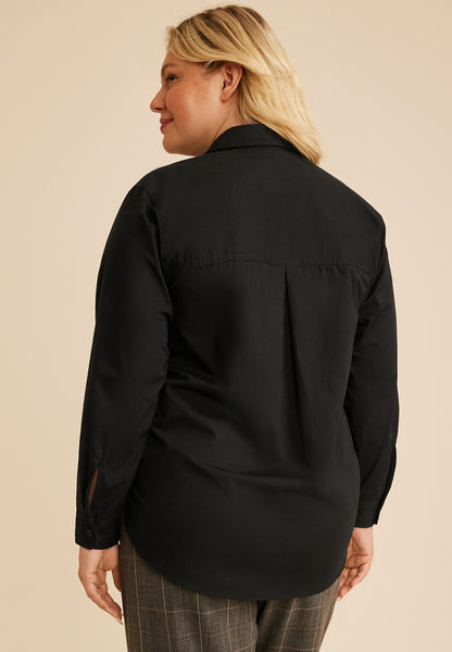 Plus Size Black Button Down Poplin Shirt