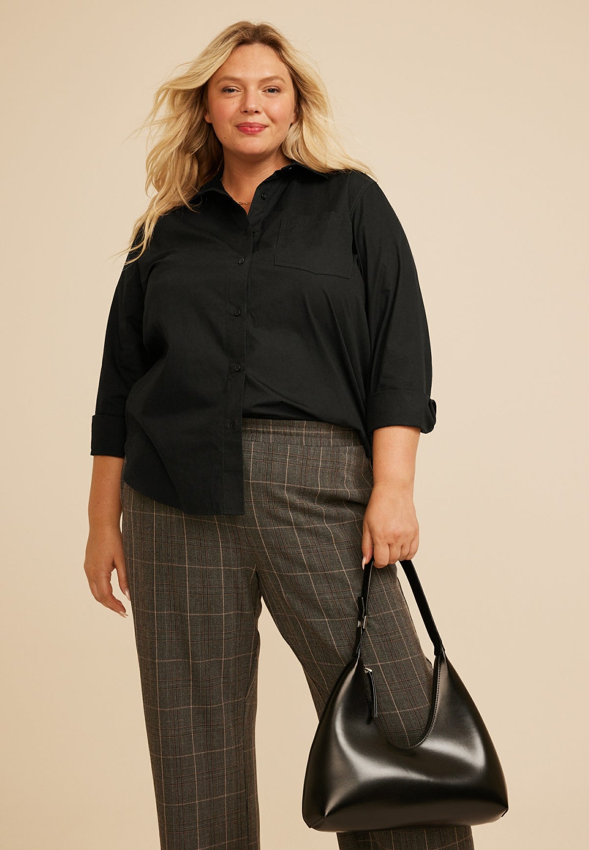 Plus Size Black Button Down Poplin Shirt