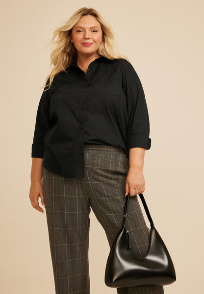 Plus Size Black Button Down Poplin Shirt