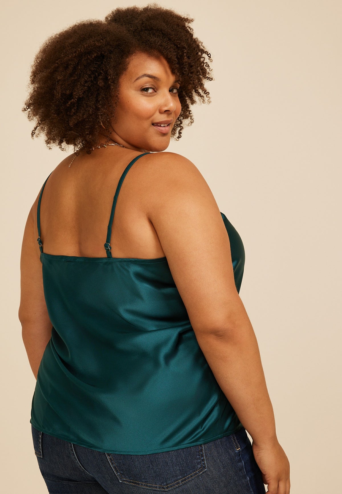 Plus Size Satin V Neck Cami Tank Top