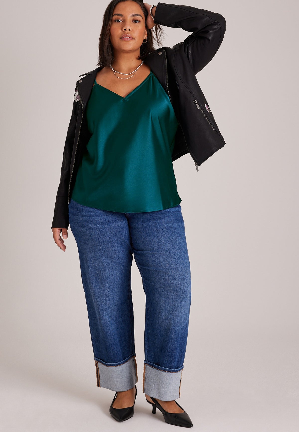 Plus Size Satin V Neck Cami Tank Top