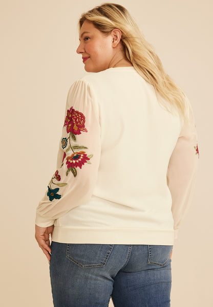 Plus Size Floral Embroidered Sleeve Blouse