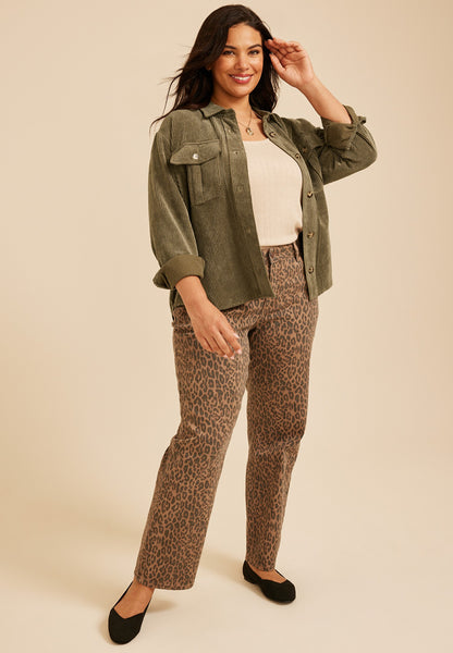 Plus Size Olive Green Corduroy Utility Shacket