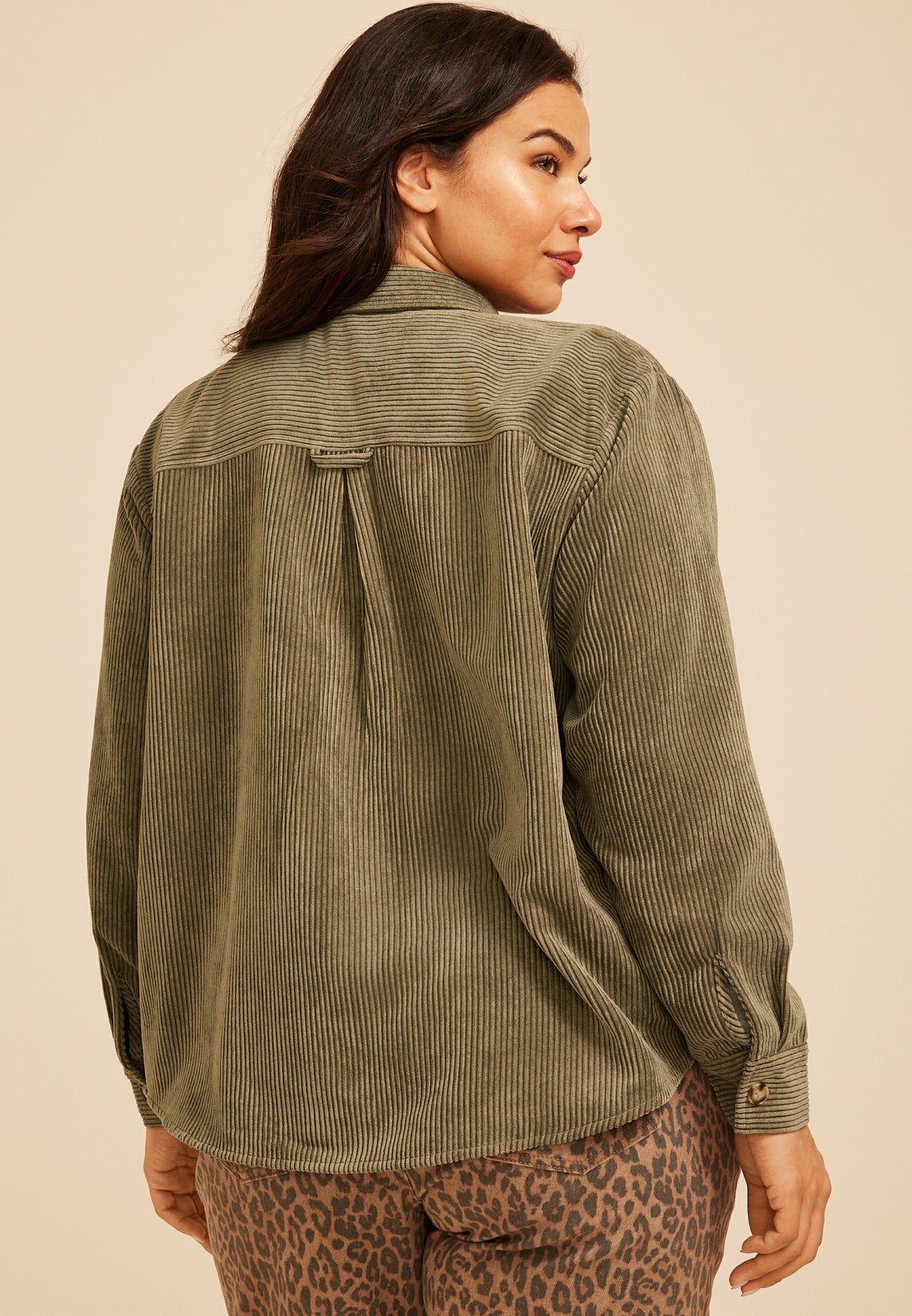 Plus Size Olive Green Corduroy Utility Shacket