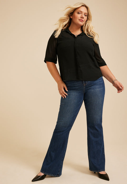 Plus Size Chiffon Utility Blouse