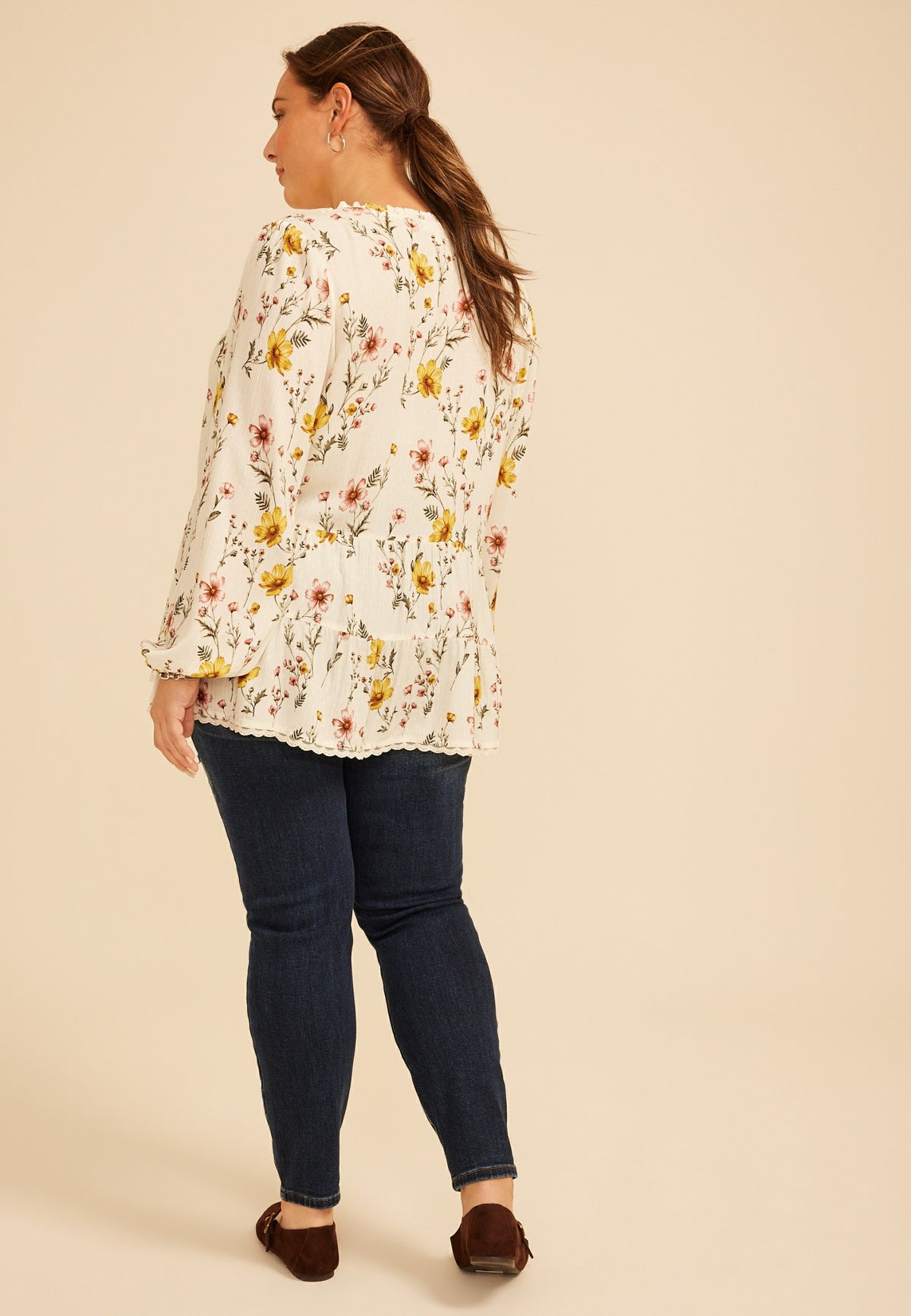 Plus Size Floral Print Tiered Peasant Blouse
