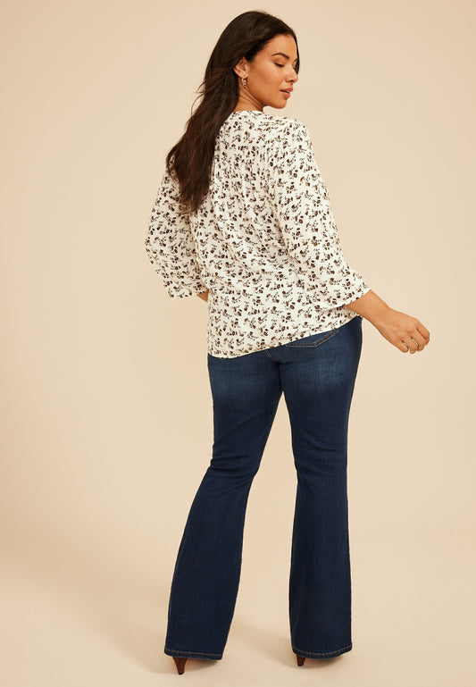 Plus Size Floral Henley Peasant Blouse