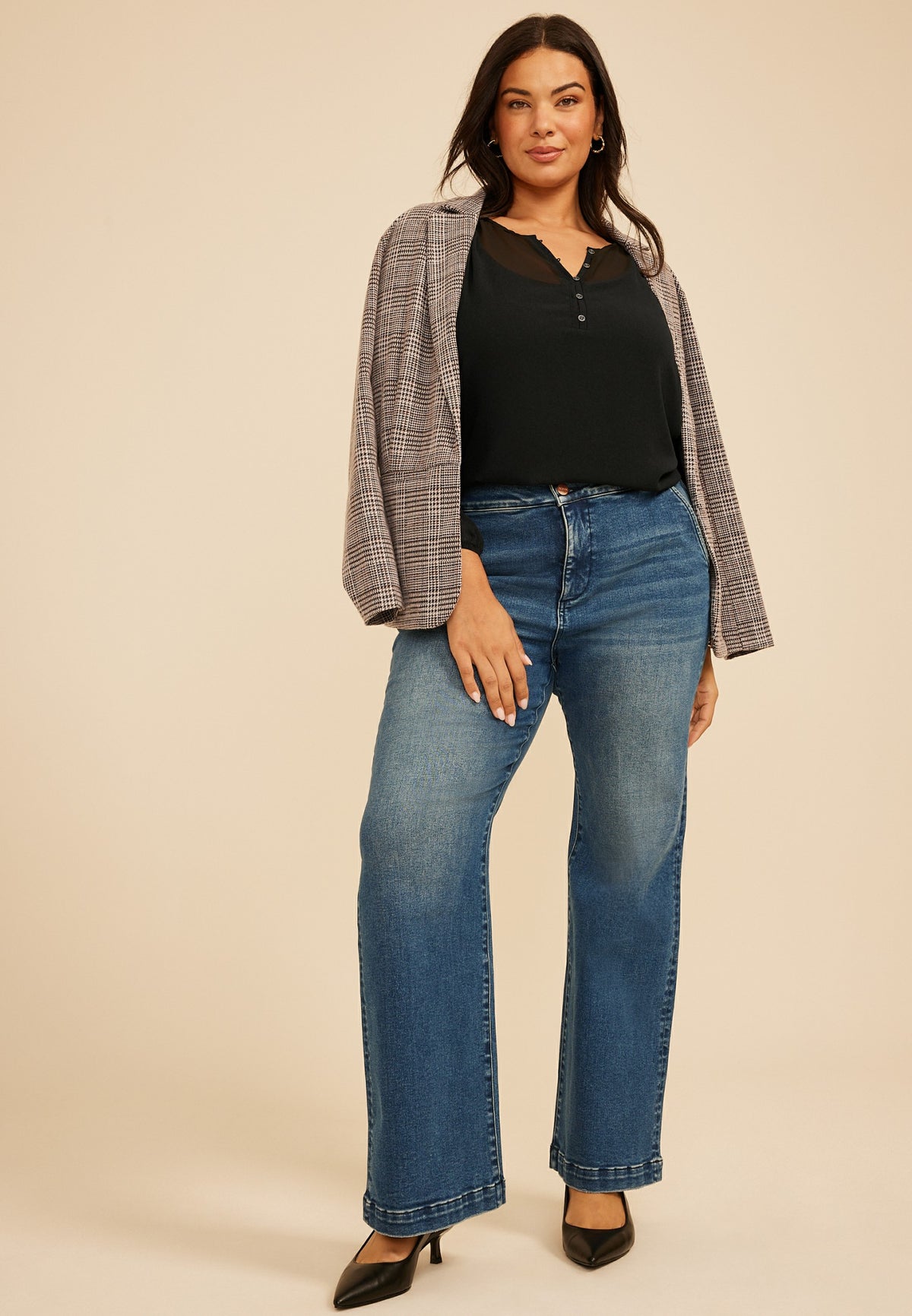 Plus Size Sheer Chiffon Henley Blouse