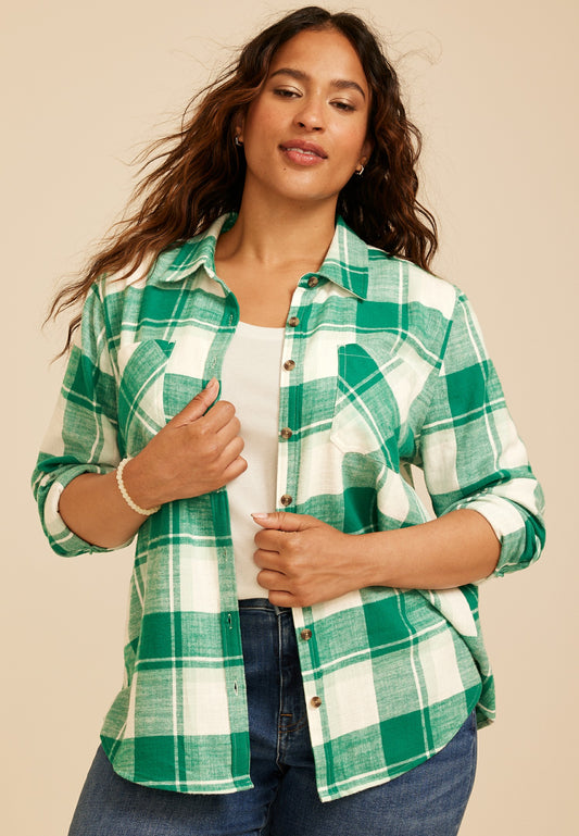 Plus Size Classic Plaid Button Down Shirt