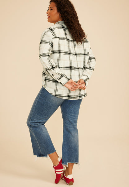 Plus Size Plaid Utility Button Down Shirt