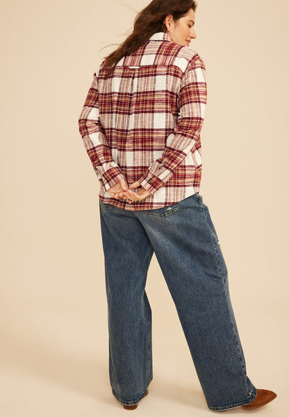 Plus Size Plaid Utility Button Down Shirt