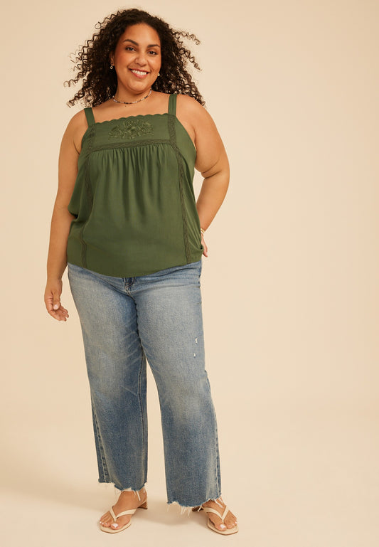 Plus Size Embroidered Yoke Tank Top