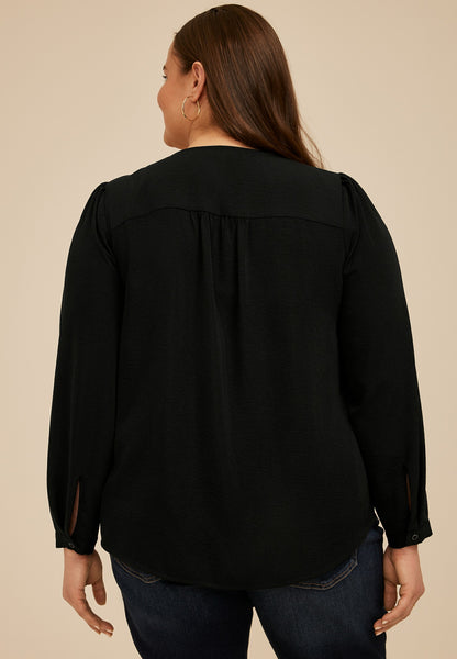 Plus Size Pintuck Henley Blouse