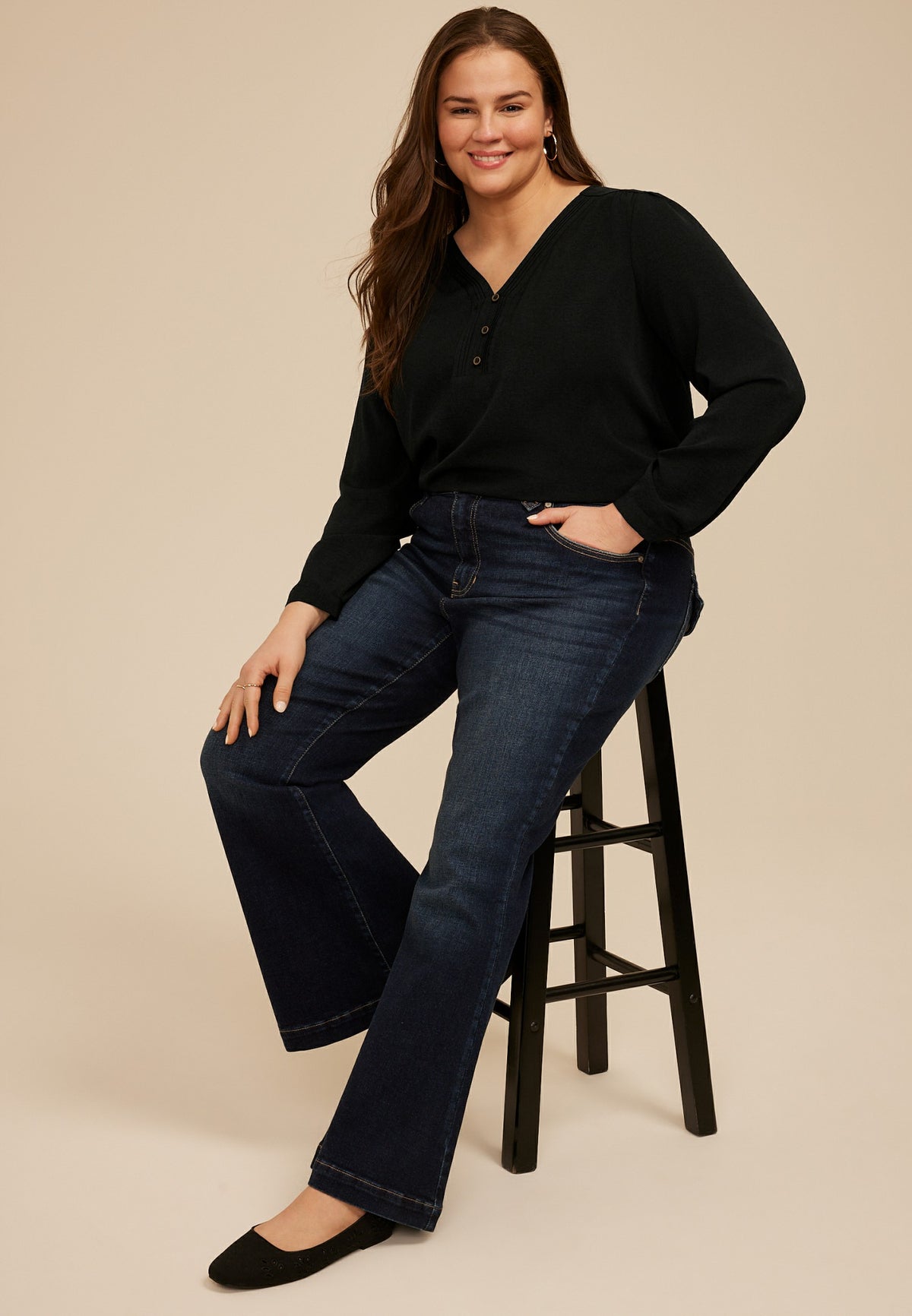 Plus Size Pintuck Henley Blouse