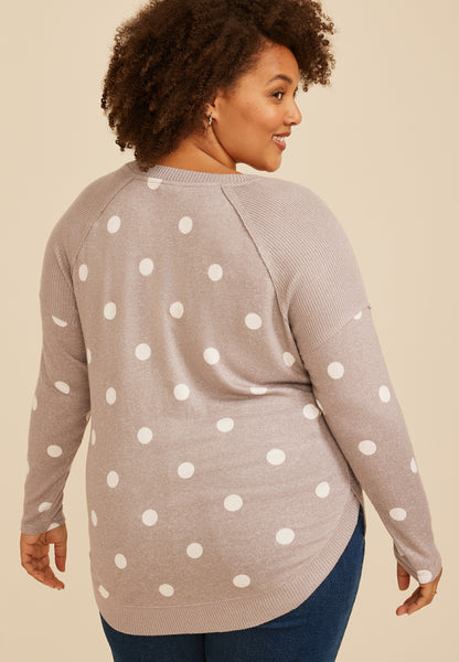 Plus Size Haven Polka Dot Ribbed Trim Hacci Tunic Top
