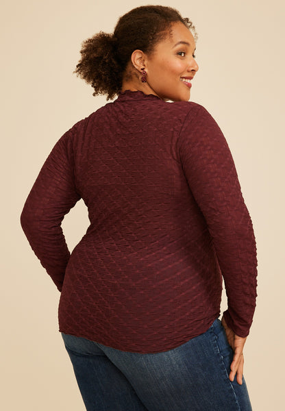 Plus Size Textured Mesh Mock Neck Top