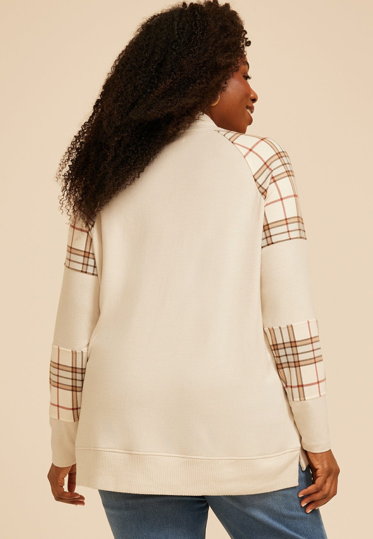 Plus Size Haven Plaid Mix Cowl Neck Top