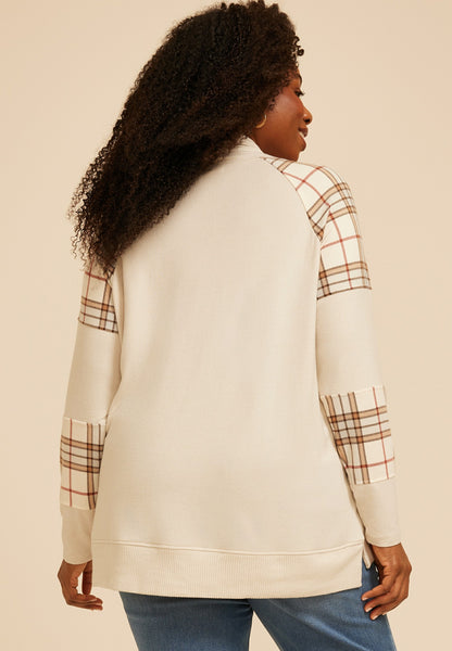 Plus Size Haven Plaid Mix Cowl Neck Top